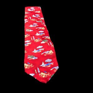 Vintage Zianetti Fine Italian Silk Necktie; Beach Theme, Sailing, Tropical Ise